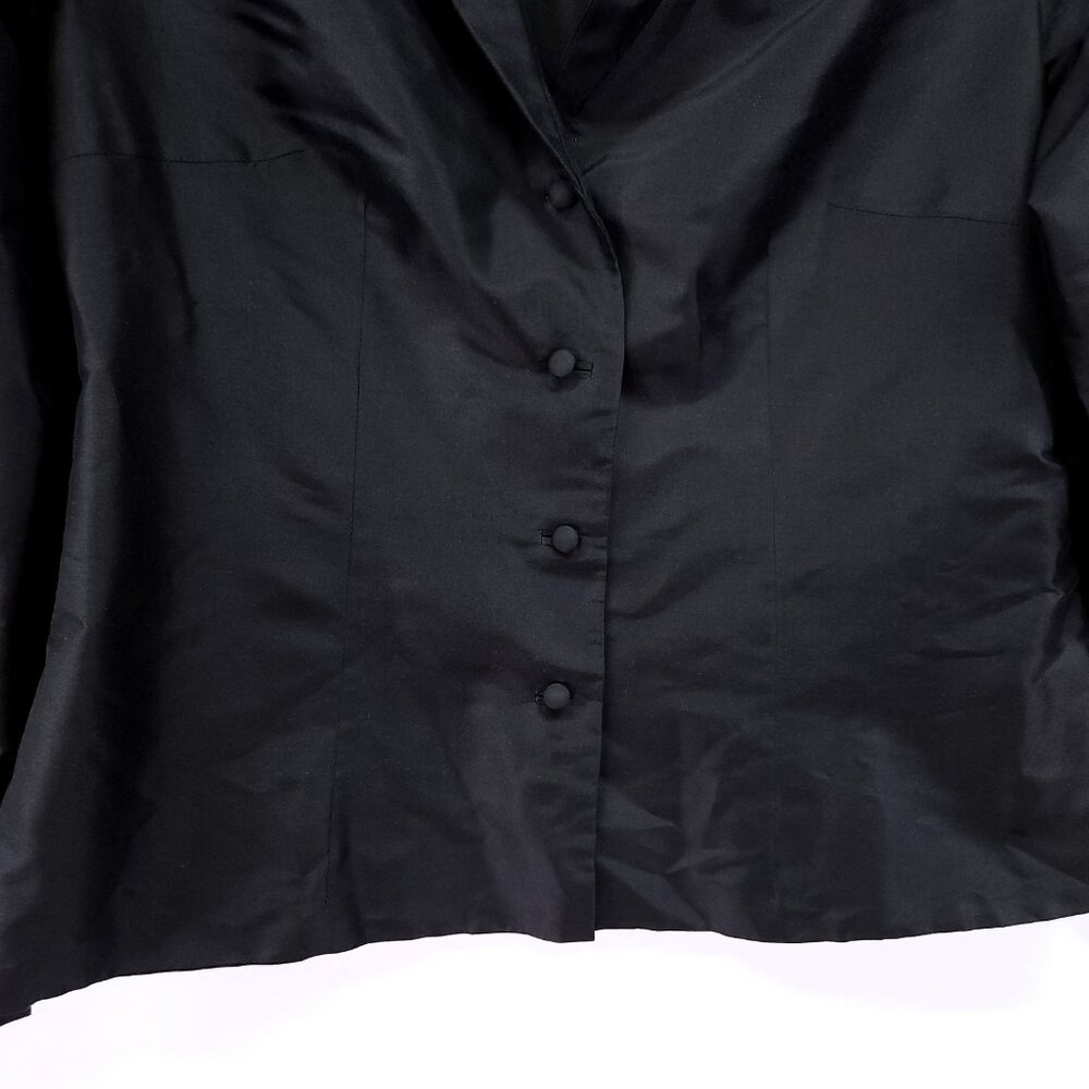 Marisa Baratelli Button-Up Thai Silk Blazer Size 10 Lightweight Unlined Black - Picture 8 of 11